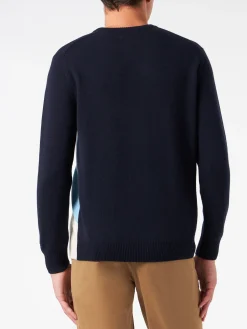 Herrenpullover mit Rundhalsausschnitt und Turbone-Jacquard-Print