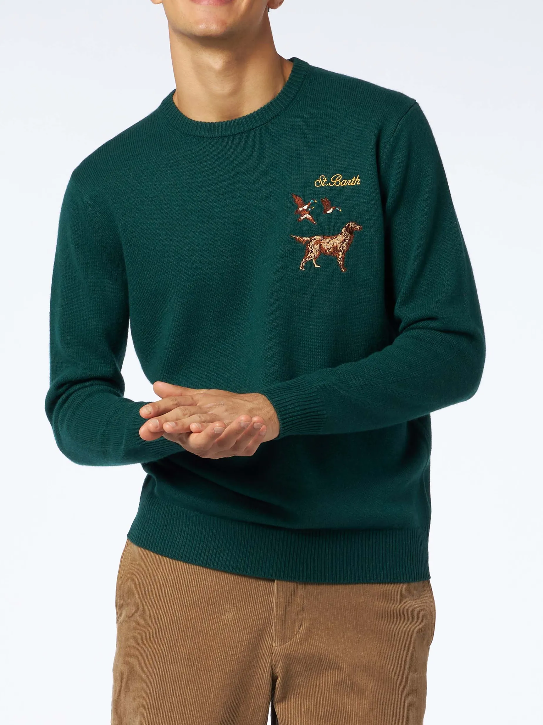 Herrenpullover mit Rundhalsausschnitt, St. Barth Country Club- und Hundestickerei