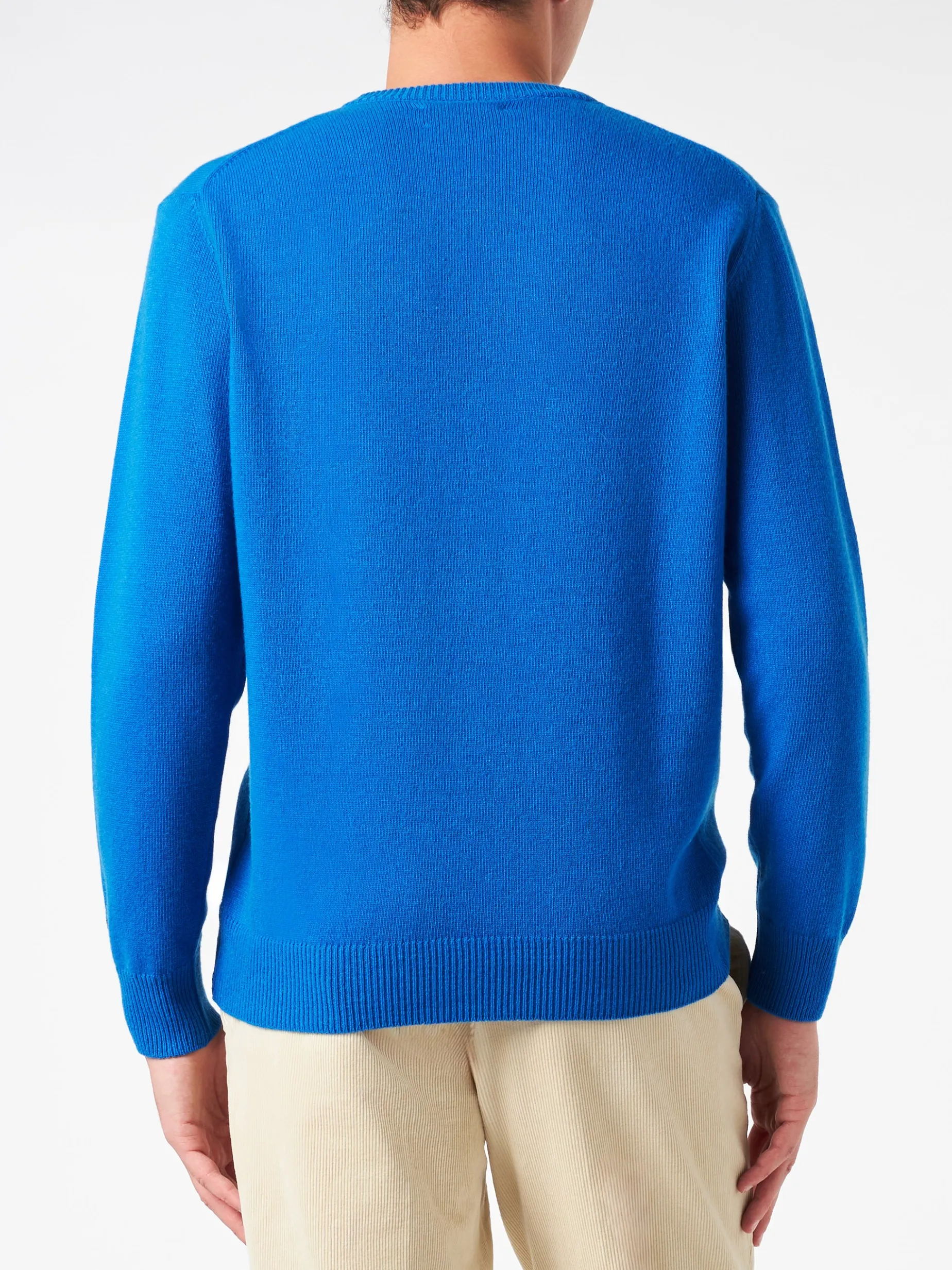 Herrenpullover mit Rundhalsausschnitt und Padel vs. Girlfriend-Jacquard-Print