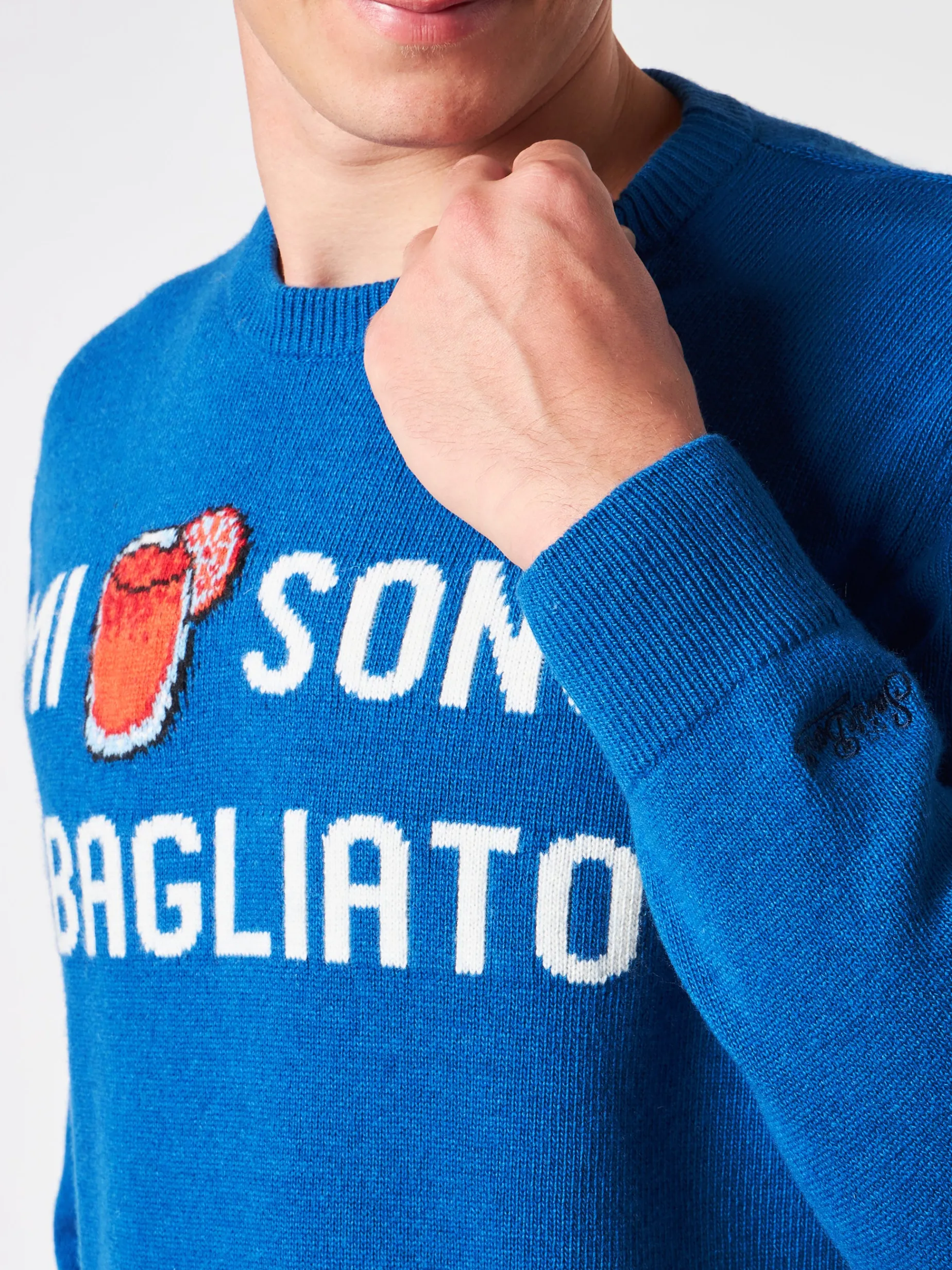 Herren-Pullover mit Rundhalsausschnitt und Mi sono sbagliato-Jacquard-Print