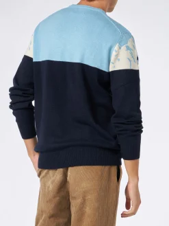 Herren-Pullover mit Rundhalsausschnitt und Jacquard-Print mit St. Moritz-Postkarte