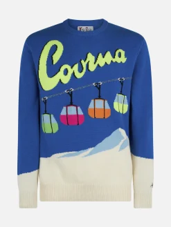 Herrenpullover mit Rundhalsausschnitt und Courma-Zopfkarten-Jacquard-Druck