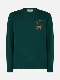 Herrenpullover mit Rundhalsausschnitt, St. Barth Country Club- und Hundestickerei
