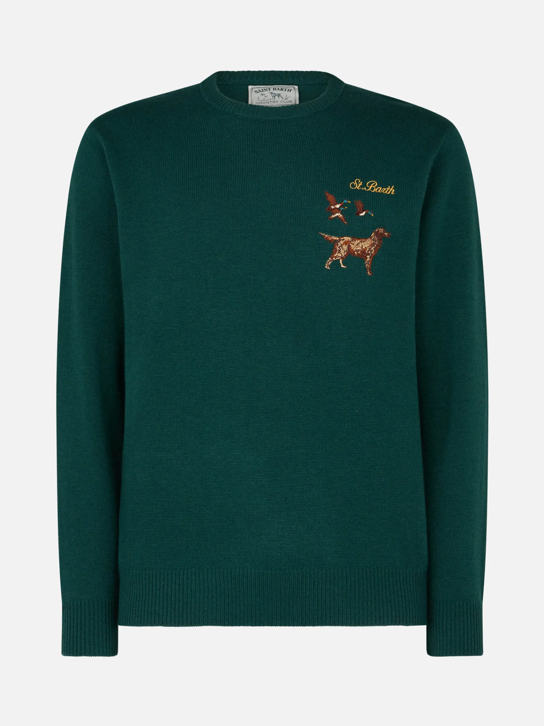 Herrenpullover mit Rundhalsausschnitt, St. Barth Country Club- und Hundestickerei