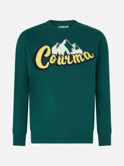 Herren-Pullover mit Rundhalsausschnitt und Jacquard-Aufdruck der Courma-Berge