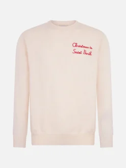 Herrenpullover mit Rundhalsausschnitt und „Christmas in Saint Barth“-Stickerei