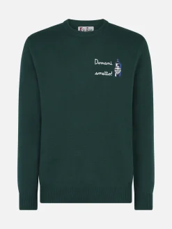Herrenpullover mit Rundhalsausschnitt und Domani Smetto-Stickerei