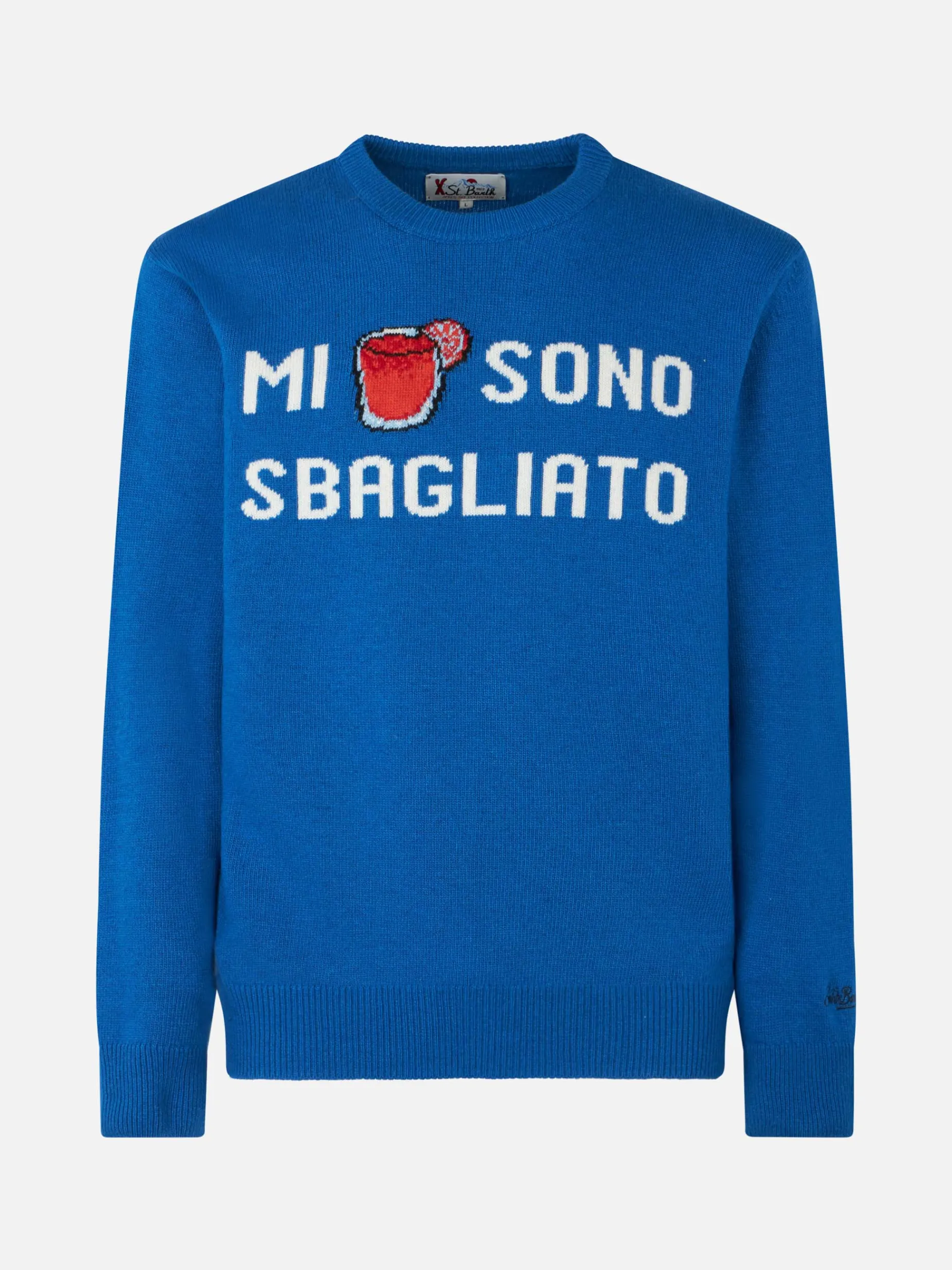 Herren-Pullover mit Rundhalsausschnitt und Mi sono sbagliato-Jacquard-Print