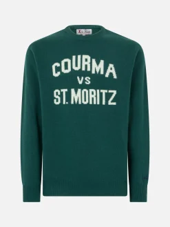 Herrenpullover mit Rundhalsausschnitt und Jacquard-Print „Courma vs. St. Moritz“.