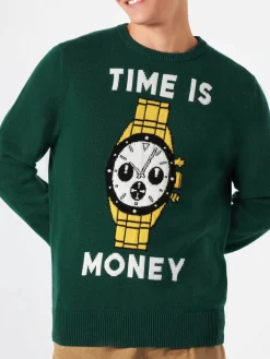 Herrenpullover mit Time is Money-Aufdruck