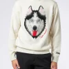 Herrenpullover mit Wolfsprint und „I hate summer “-Stickerei