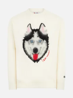 Herrenpullover mit Wolfsprint und „I hate summer “-Stickerei