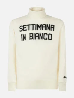 Herren-Rollkragenpullover mit Settimana-Jacquard-Print in Bianco