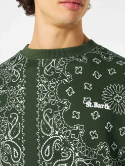 Herren-Sweatshirt mit Rundhalsausschnitt und grünem Bandana-Aufdruck