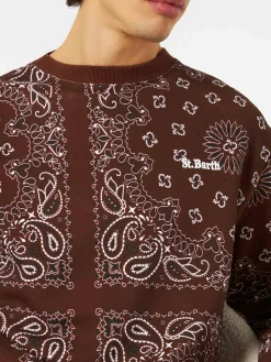 Herren-Sweatshirt mit Rundhalsausschnitt und braunem Bandana-Print