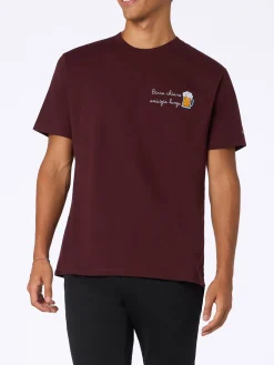 Herren-T-Shirt Arnott aus schwerer Baumwolle mit Stickerei „Birra chiara amicizia lunga“.