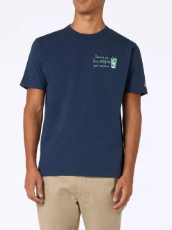 Herren-T-Shirt Arnott aus schwerer Baumwolle mit „Dami un mojito per restare“-Stickerei