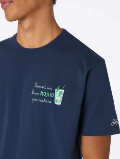 Herren-T-Shirt Arnott aus schwerer Baumwolle mit „Dami un mojito per restare“-Stickerei