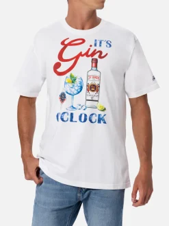 Herren-T-Shirt aus Baumwolle mit platziertem „It's Gin o'clock“-Aufdruck