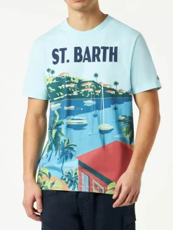 Herren-T-Shirt aus Baumwolle mit Saint-Barth-Postkartendruck