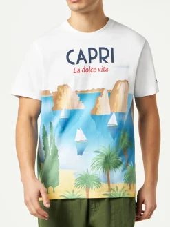 Herren-T-Shirt aus Baumwolle mit Capri-Postkartendruck