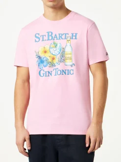 Herren-T-Shirt aus Baumwolle mit Gin- und Blumendruck