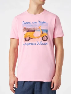 Herren-T-Shirt aus Baumwolle im Vintage-Look mit „Dami una Vespa e ti porto a St. Barth“-Aufdruck | VESPA® SONDEREDITION