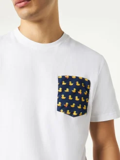 Herren-T-Shirt aus Baumwolle mit Enten-Print auf der Tasche
