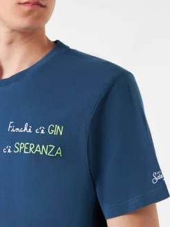 Herren-T-Shirt aus Baumwolle mit Finchè c'è GIN c'è SPERANZA-Stickerei