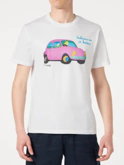 Herren-T-Shirt aus Baumwolle mit Lodola Car-Aufdruck | MARCO LODOLA ART SONDERAUSGABE