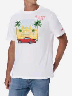 Herren-T-Shirt aus Baumwolle mit platziertem Montecarlo-Aufdruck und Stickerei