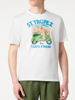 Herren-T-Shirt aus Baumwolle mit St. Tropez-Vespa-Aufdruck | VESPA® SONDEREDITION