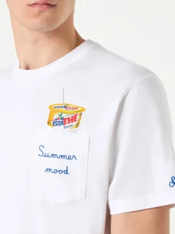 Herren-T-Shirt aus Baumwolle mit Estathé Summer Mood-Aufdruck und Stickerei | Estathé® Sonderedition