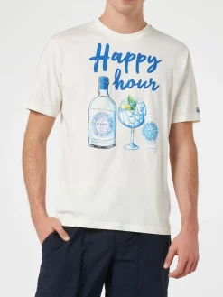 Herren-T-Shirt aus Baumwolle mit platziertem Happy Hour-Aufdruck