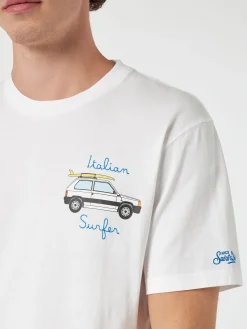 Herren-T-Shirt aus Baumwolle mit Panda-Print und italienischer Surfer-Stickerei | PANDA-SONDERAUSGABE