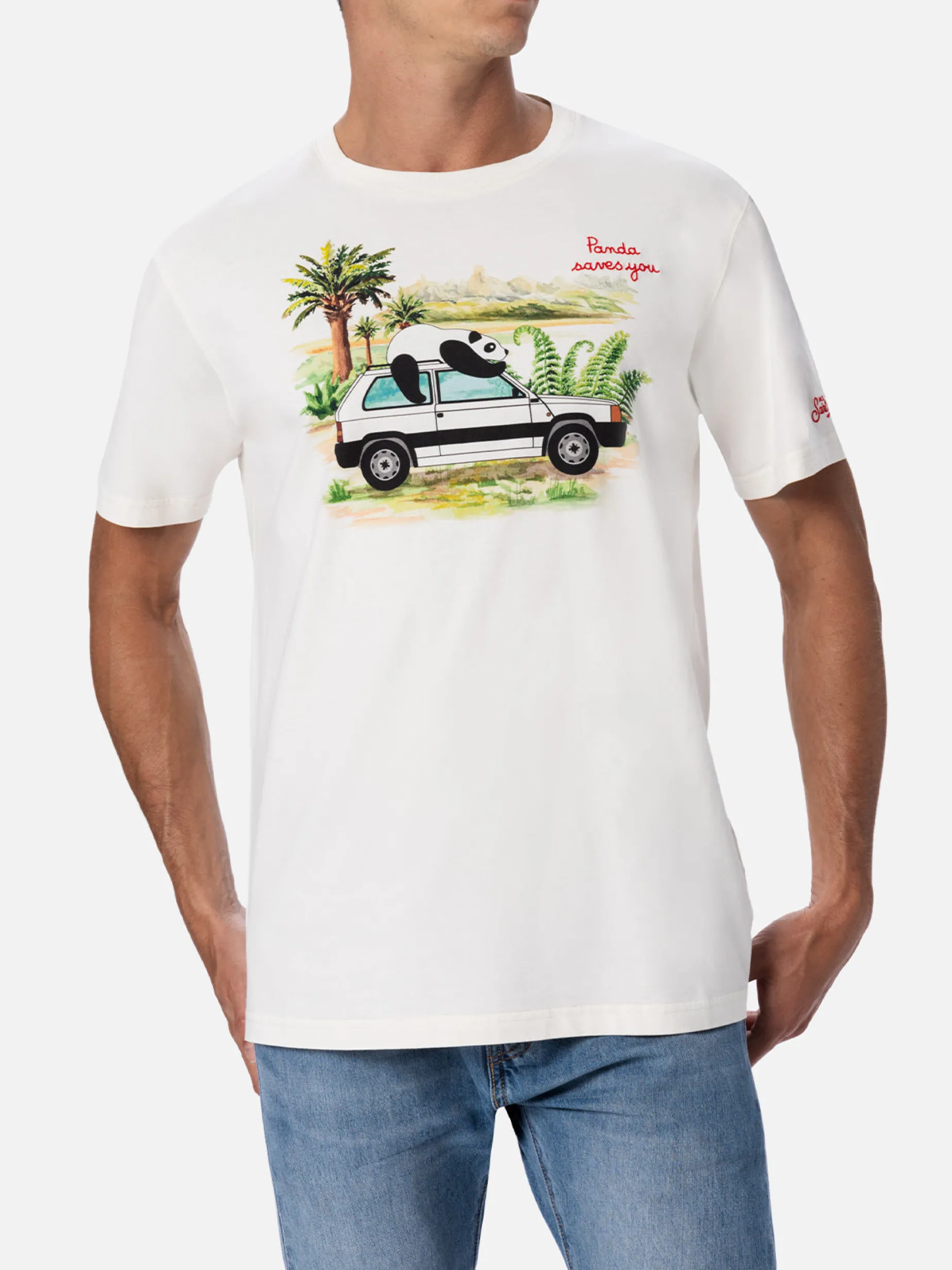 Herren-T-Shirt aus Baumwolle mit Panda-Aufdruck und Stickerei | FIAT PANDA SPECIAL EDITION