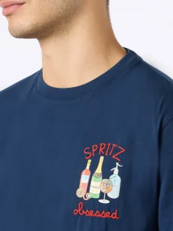 Herren-T-Shirt aus Baumwolle mit Spritz-Stickerei