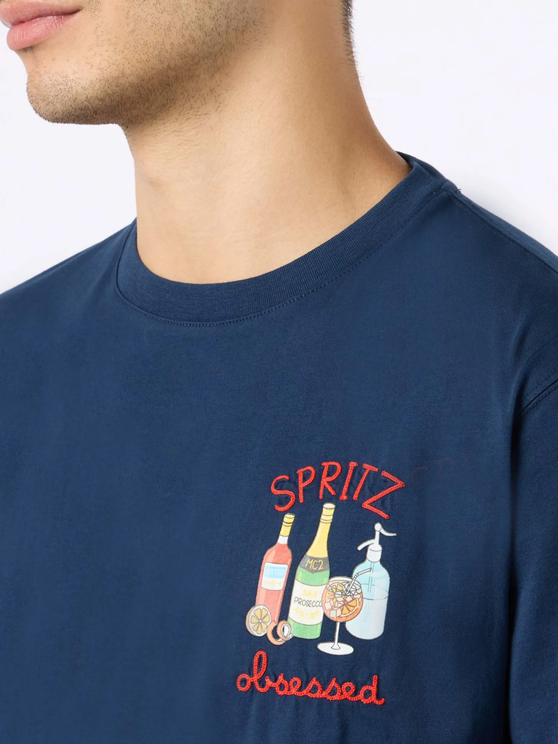 Herren-T-Shirt aus Baumwolle mit Spritz-Stickerei