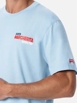 Herren-T-Shirt aus Baumwolle mit platziertem Santa Margherita Addicted-Postkartendruck