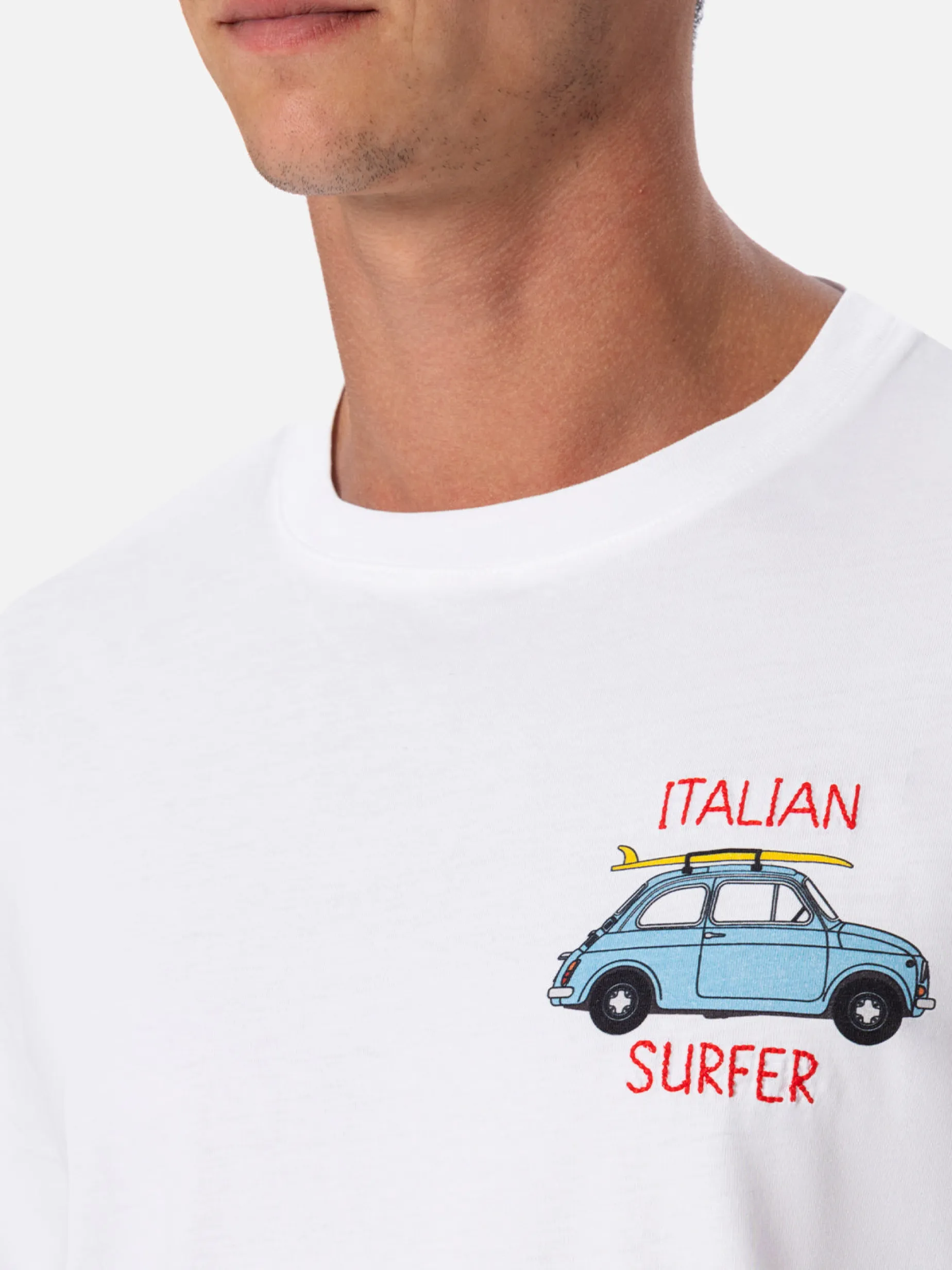 Herren-T-Shirt aus Baumwolle mit platziertem Fiat 500-Aufdruck und Stickerei | FIAT 500 SONDEREDITION