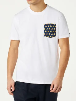 Herren-T-Shirt aus Baumwolle mit Enten-Print auf der Tasche