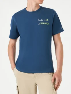 Herren-T-Shirt aus Baumwolle mit Finchè c'è GIN c'è SPERANZA-Stickerei