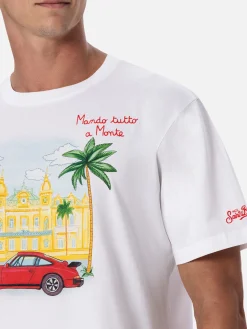 Herren-T-Shirt aus Baumwolle mit platziertem Montecarlo-Aufdruck und Stickerei