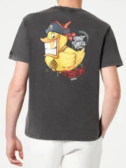 Herren-T-Shirt aus Baumwolle mit „Captain Duck“-Aufdruck auf Vorder- und Rückseite | CRYPTO PUPPETS® SONDERAUSGABE