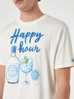 Herren-T-Shirt aus Baumwolle mit platziertem Happy Hour-Aufdruck