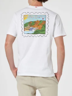 Herren-T-Shirt aus Baumwolle mit Porto Cervo-Postkartendruck auf Vorder- und Rückseite | ALESSANDRO ENRIQUEZ SONDERAUSGABE