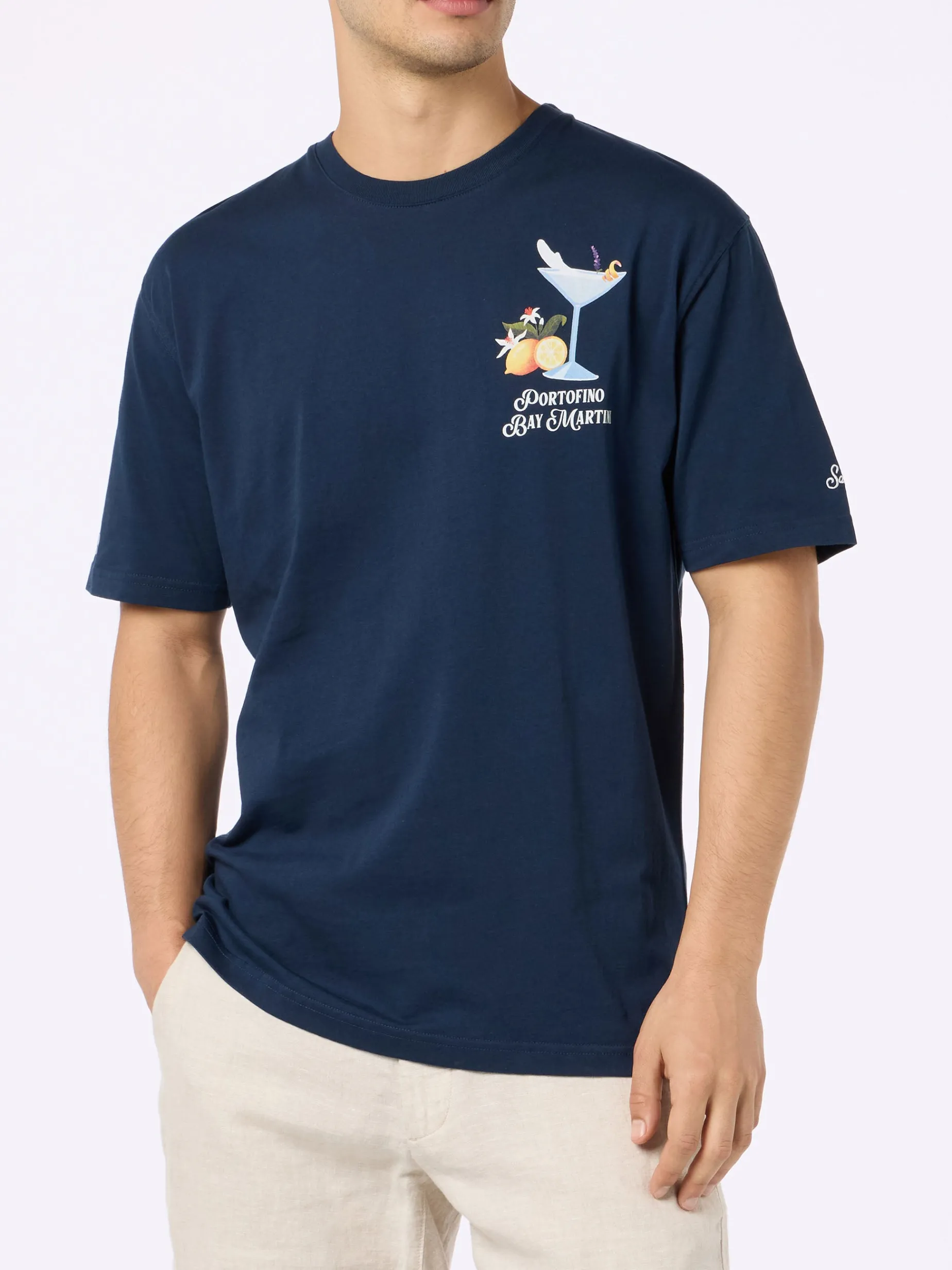 Herren-T-Shirt aus Baumwolle mit platziertem Portofino Bay Martini-Aufdruck | PORTOFINO DRY GIN SONDEREDITION