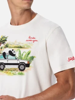 Herren-T-Shirt aus Baumwolle mit Panda-Aufdruck und Stickerei | FIAT PANDA SPECIAL EDITION