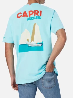 Herren-T-Shirt aus Baumwolle mit platziertem Capri Addicted-Postkartendruck