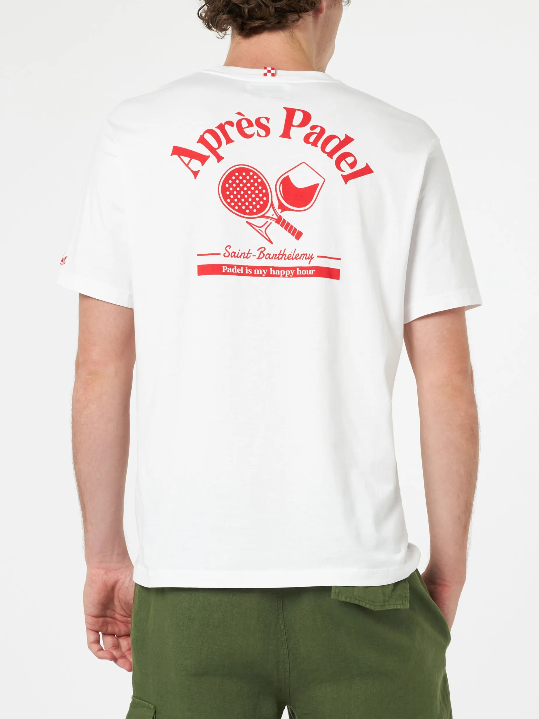 Herren-T-Shirt aus Baumwolle mit platziertem Aprés Padel-Aufdruck